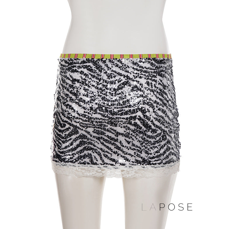 Zaylie Sequin Zebra Mini Skirt [EM5ZIR8Z]