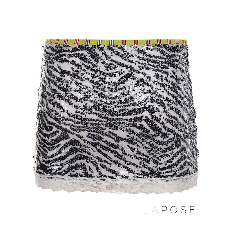 Zaylie Sequin Zebra Mini Skirt [175TBDW9]