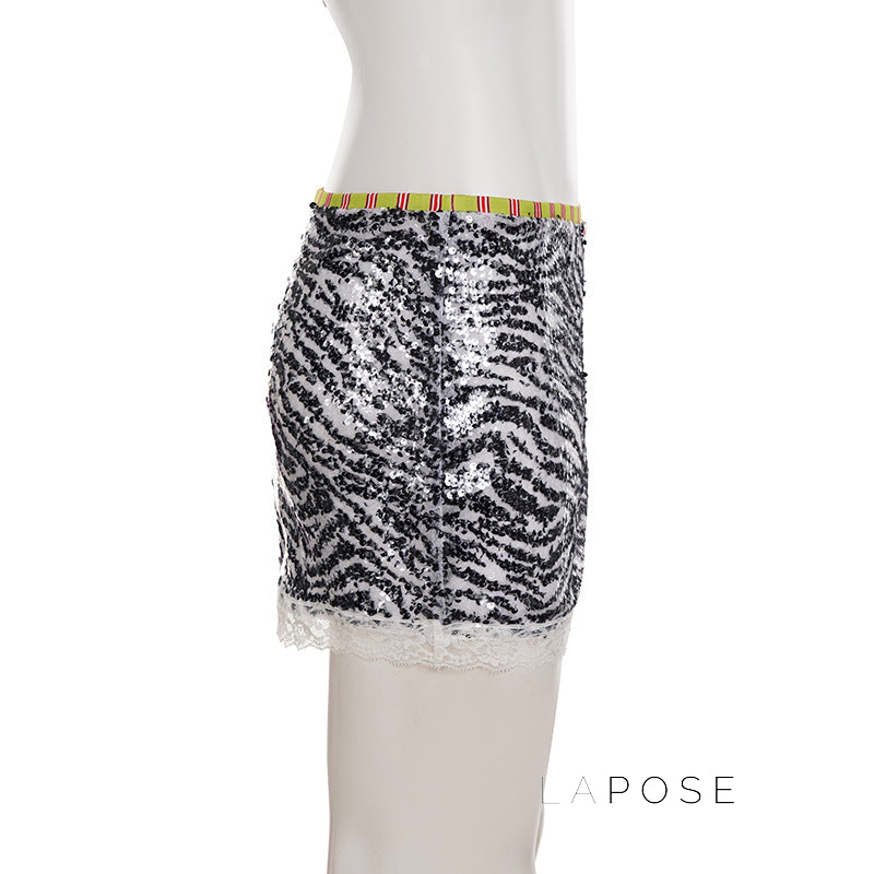 Zaylie Sequin Zebra Mini Skirt [HI822TWG]