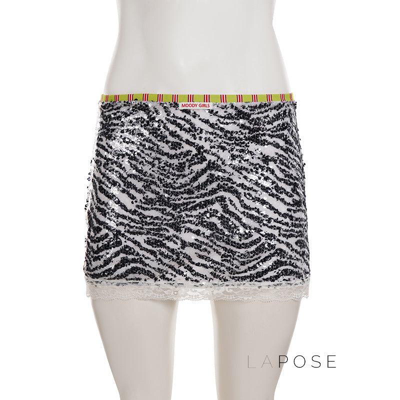 Zaylie Sequin Zebra Mini Skirt [ONAWTMQC]