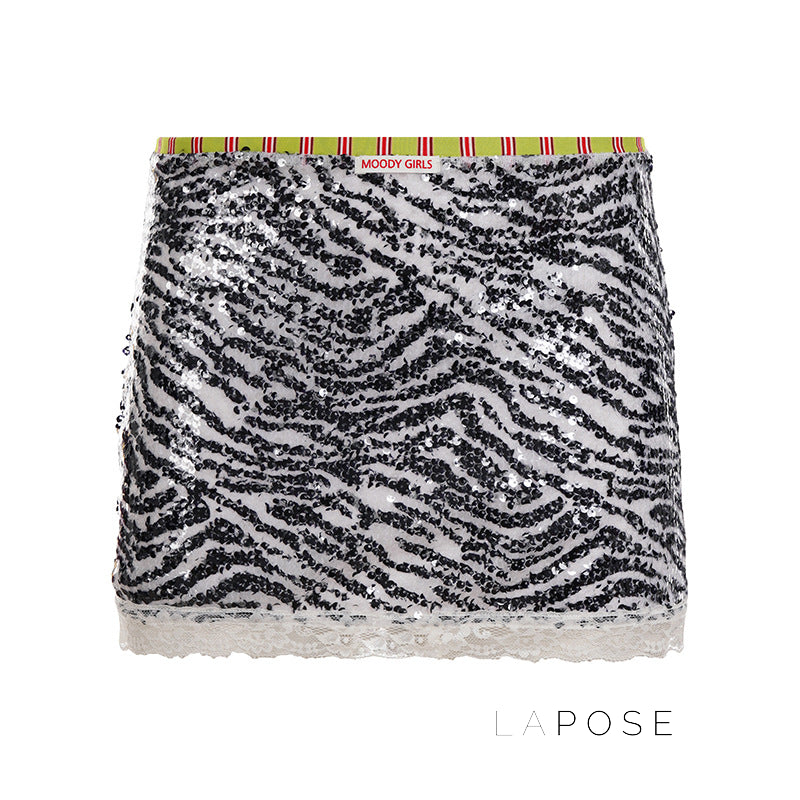 Zaylie Sequin Zebra Mini Skirt [2ZZAT96V]