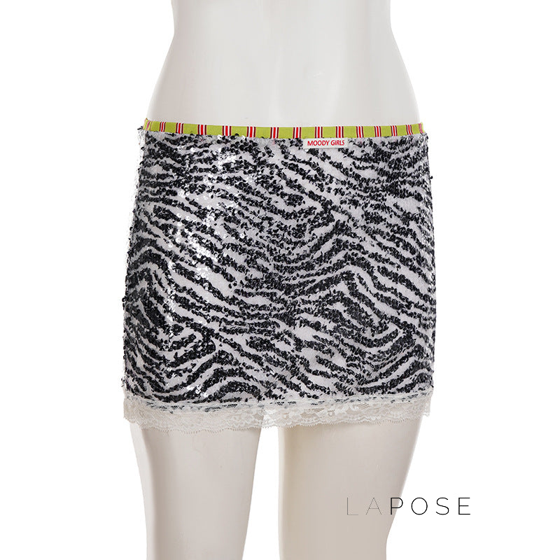 Zaylie Sequin Zebra Mini Skirt [1R0SKC08]