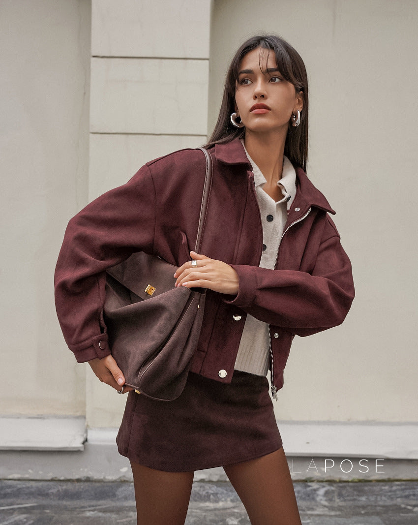 Zayna Cognac Suede Jacket [V3MP02NX]