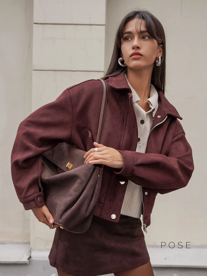 Zayna Cognac Suede Jacket [3AN9UIT9]