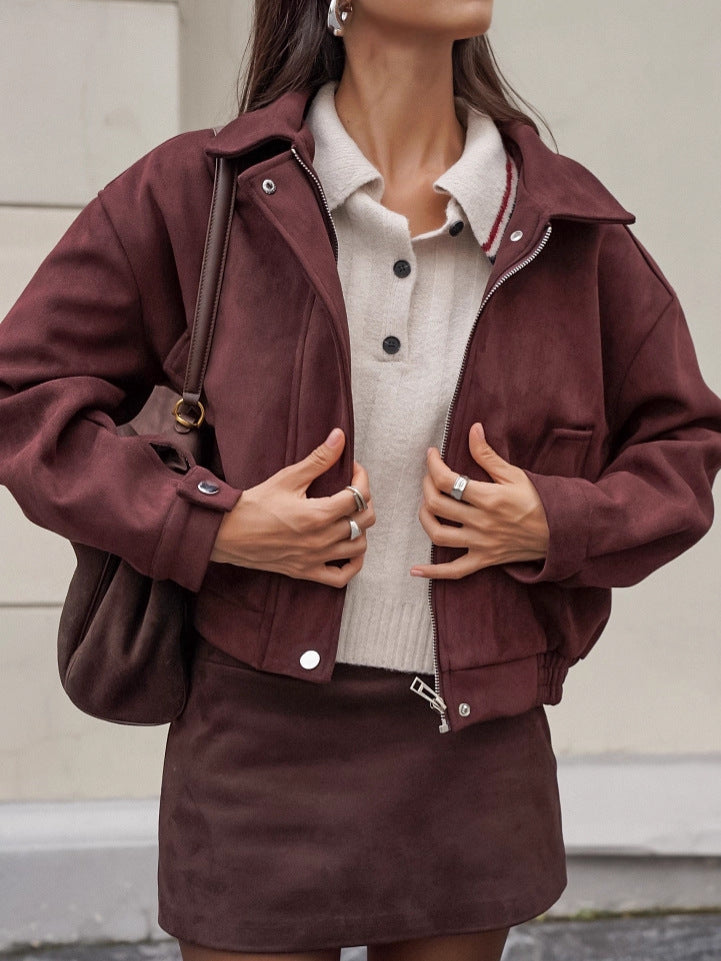 Zayna Cognac Suede Jacket [P6C31Y4A]