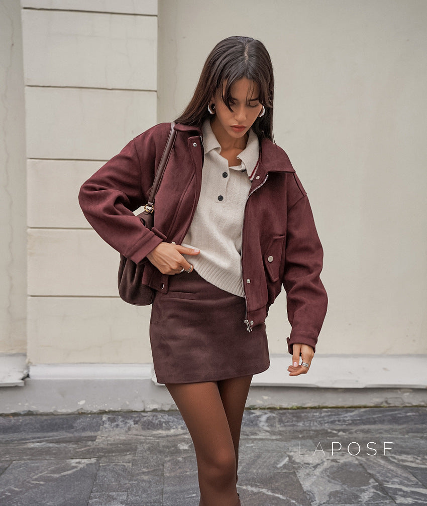 Zayna Cognac Suede Jacket [Q1JR86HA]