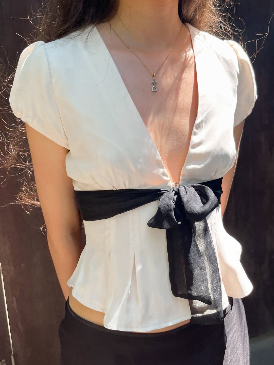 Zehra Puff Sleeve Bow Top