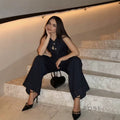 Zendayah Denim Suspender Pant Set [A7HDSZKS]