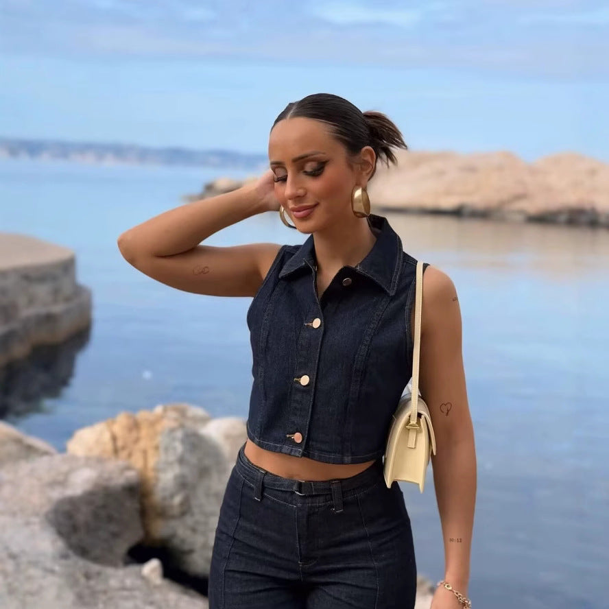 Zendayah Denim Suspender Pant Set [6NIAIOI6]
