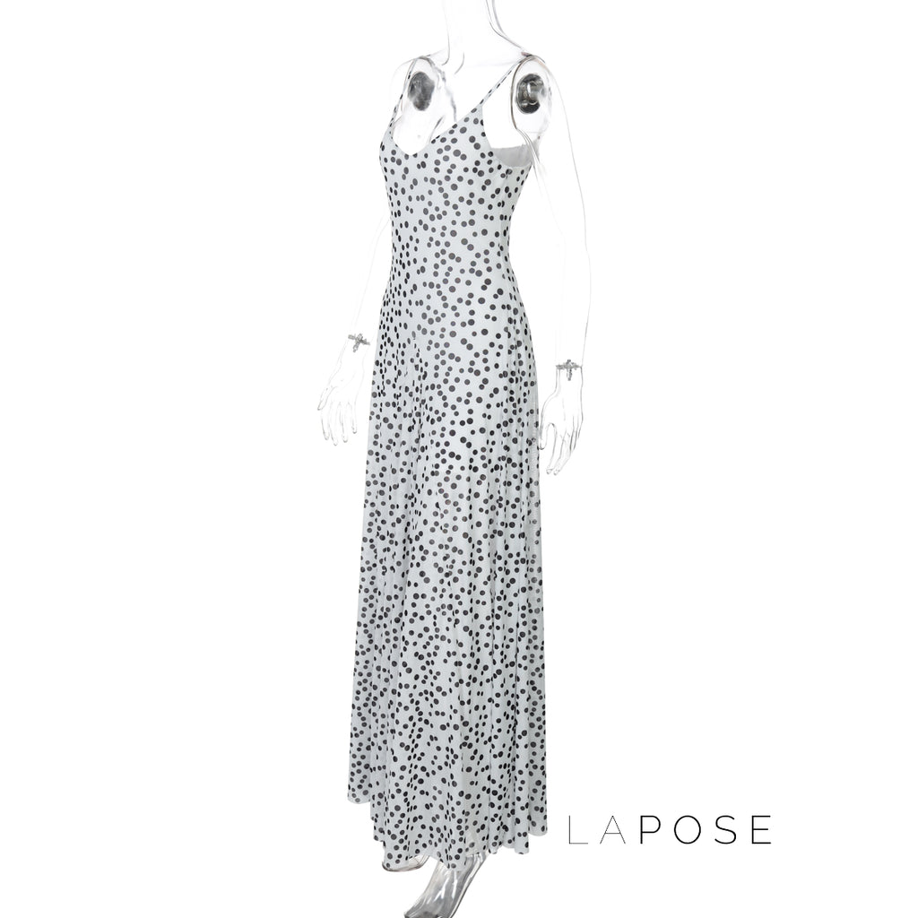 Zulema Polka Dot Mesh Midi Dress [TG3KPQ5R]