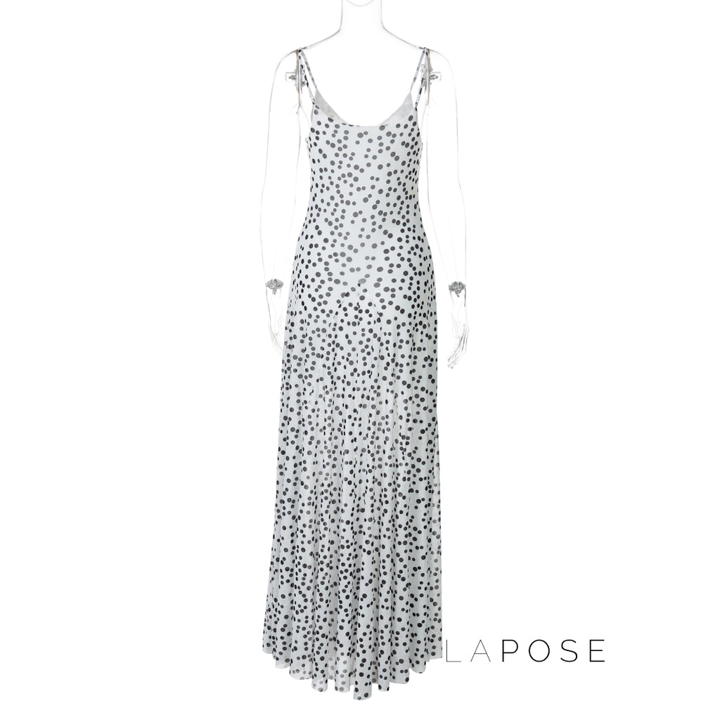 Zulema Polka Dot Mesh Midi Dress [ZE1Y5Z7V]