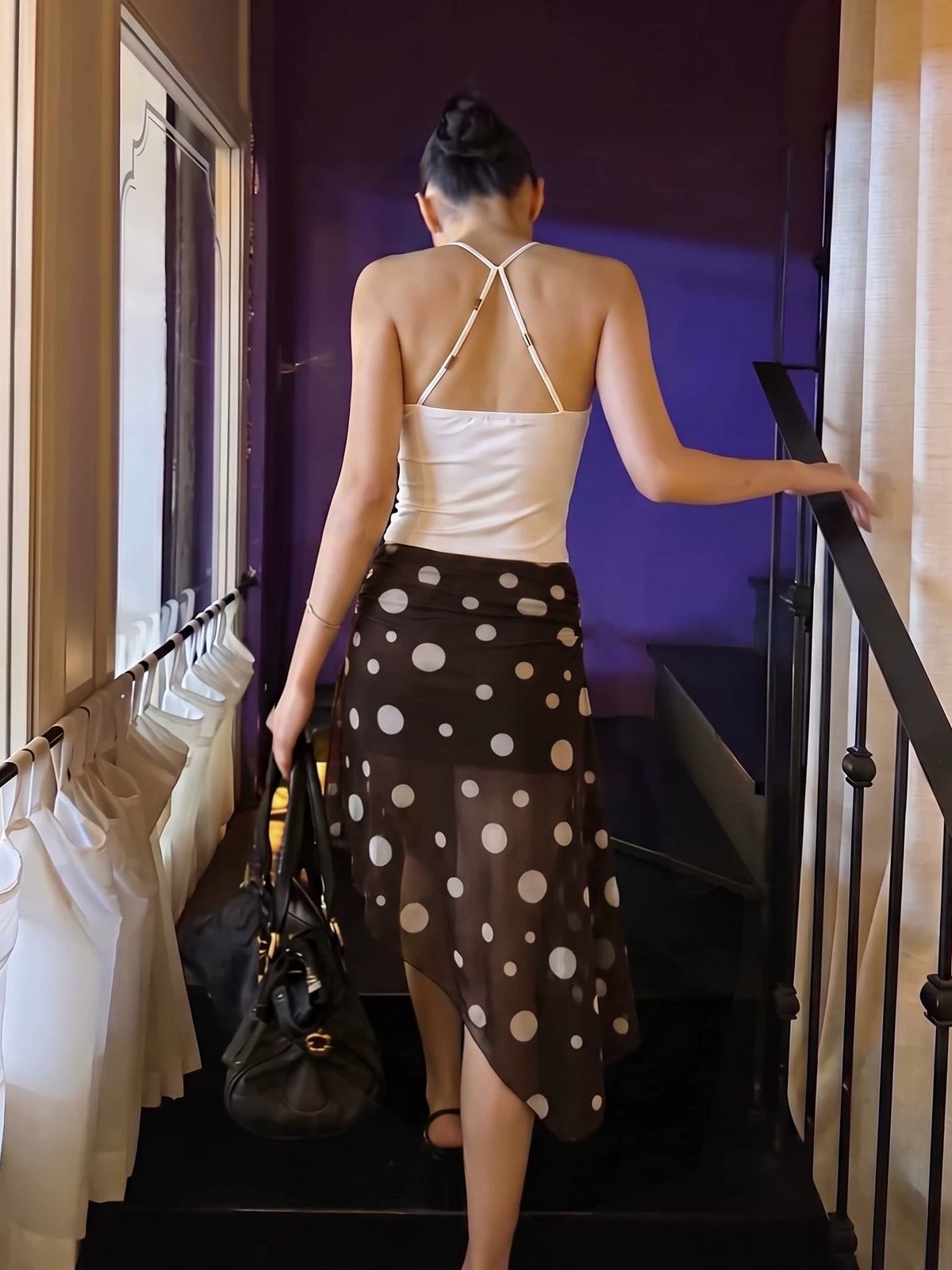 LaPose - Zunaira Polka Dot Asymmetric Midi Skirt