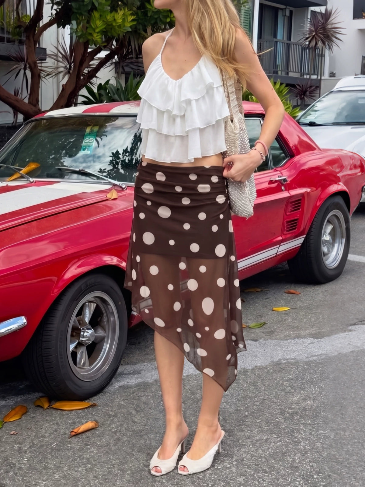 LaPose - Zunaira Polka Dot Asymmetric Midi Skirt