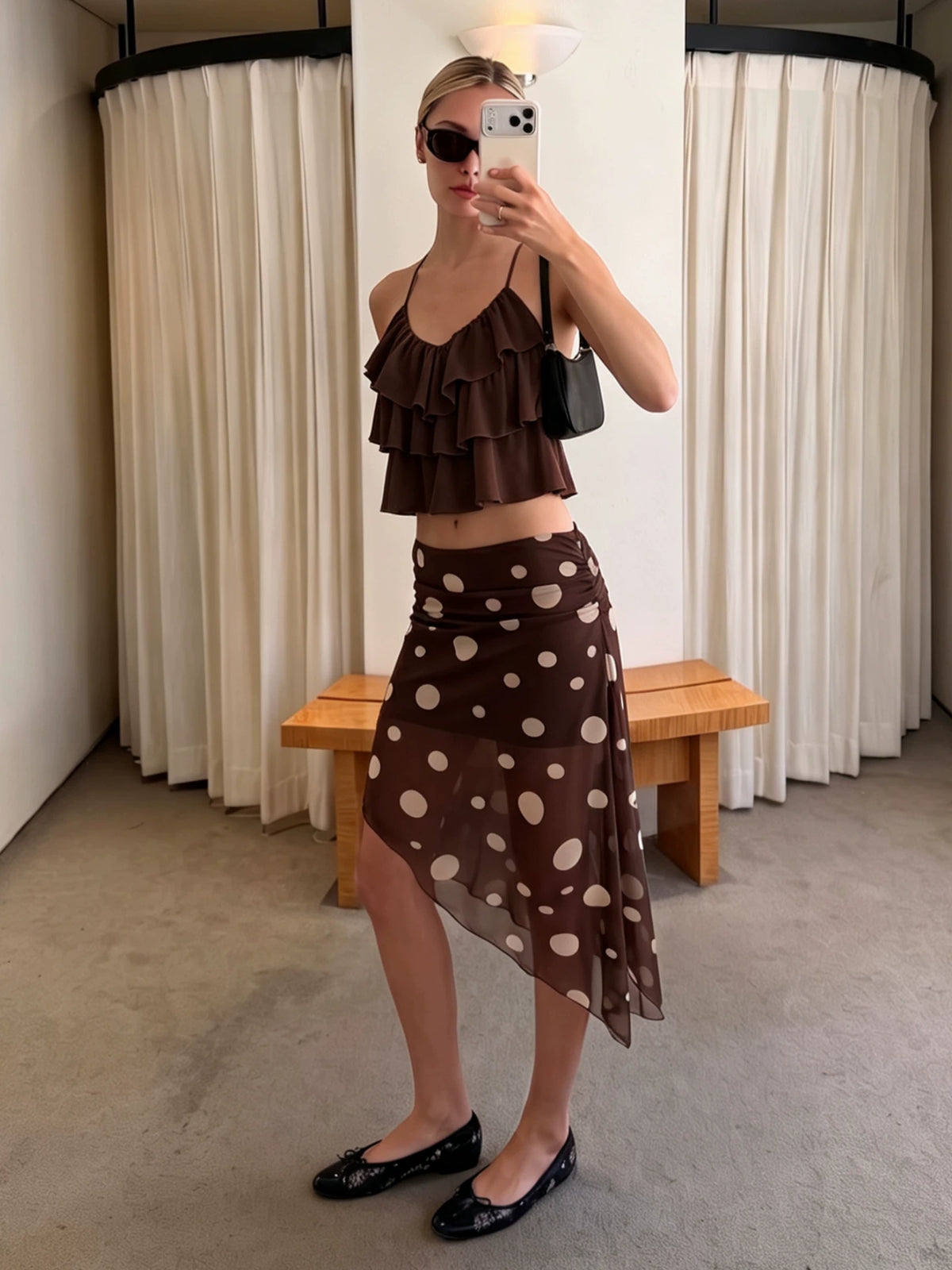 LaPose - Zunaira Polka Dot Asymmetric Midi Skirt
