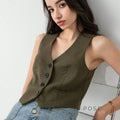 Zuri Cropped Button-Up Vest [TAC3TA0N]