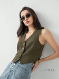 Zuri Cropped Button-Up Vest [3DO8FQUI]
