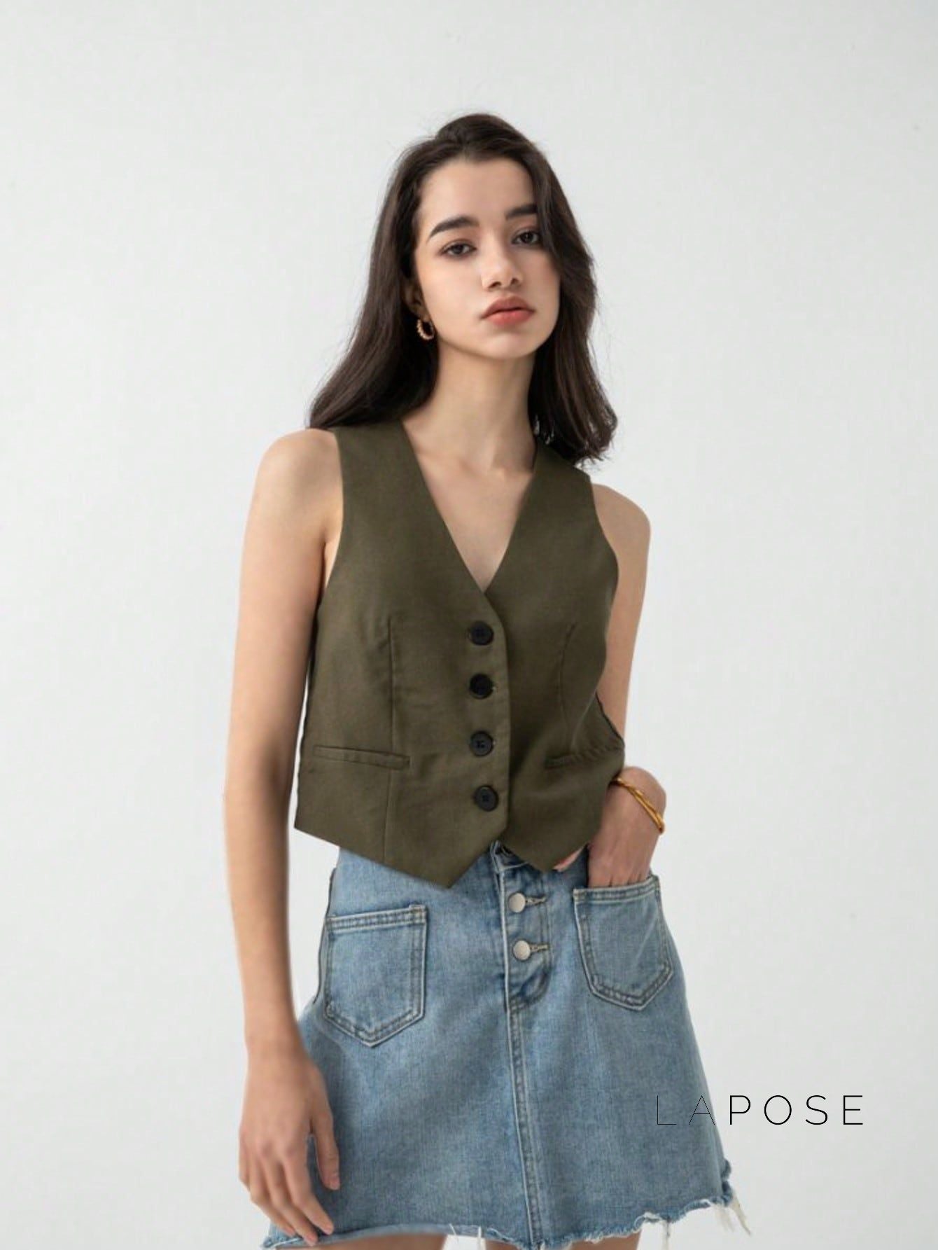 Zuri Cropped Button-Up Vest [OQJG2RZZ]