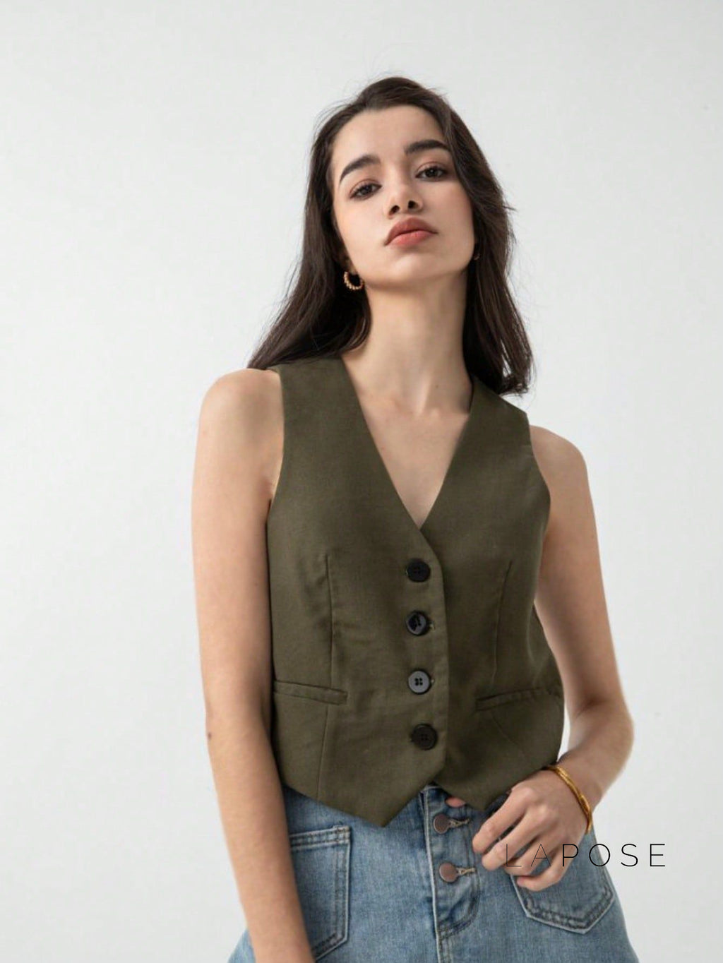 Zuri Cropped Button-Up Vest [UUMD8BCL]