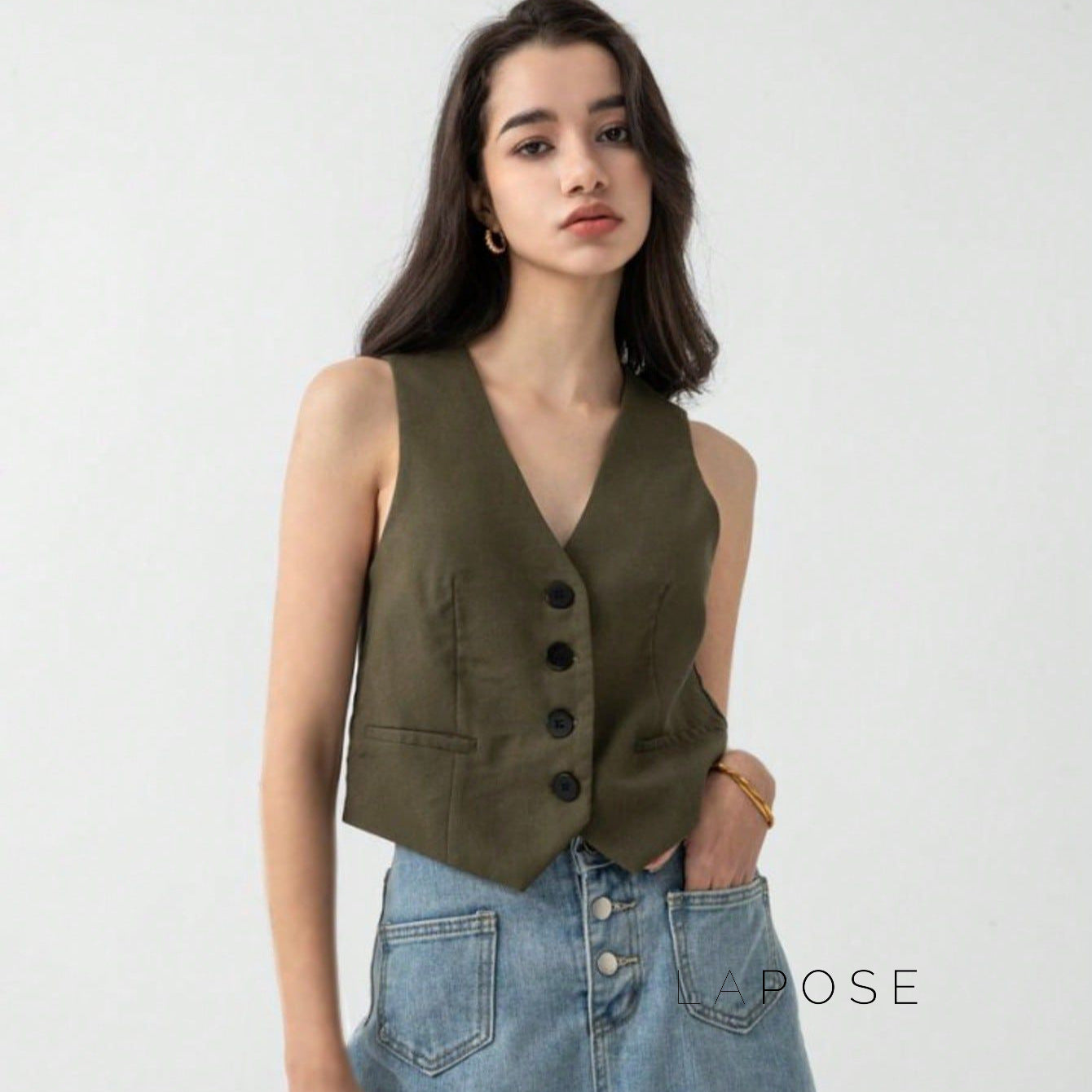 Zuri Cropped Button-Up Vest [Y0FOFTGM]