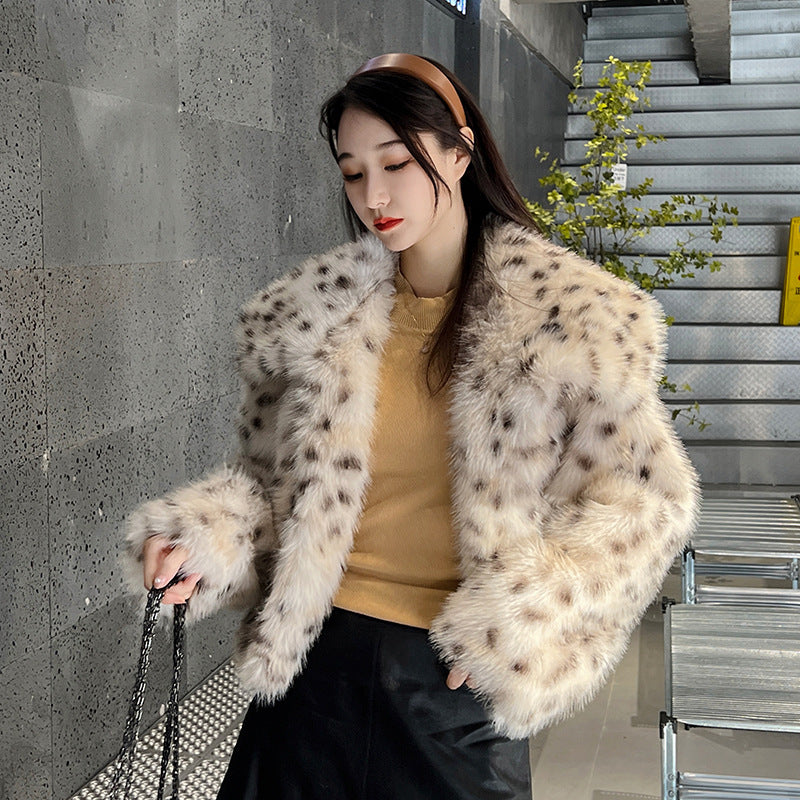 Zuria Leopard Print Cropped Faux Fur Coat [NYA7OIYT]
