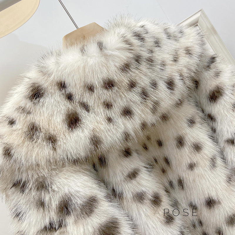 Zuria Leopard Print Cropped Faux Fur Coat [DVYRMJBS]