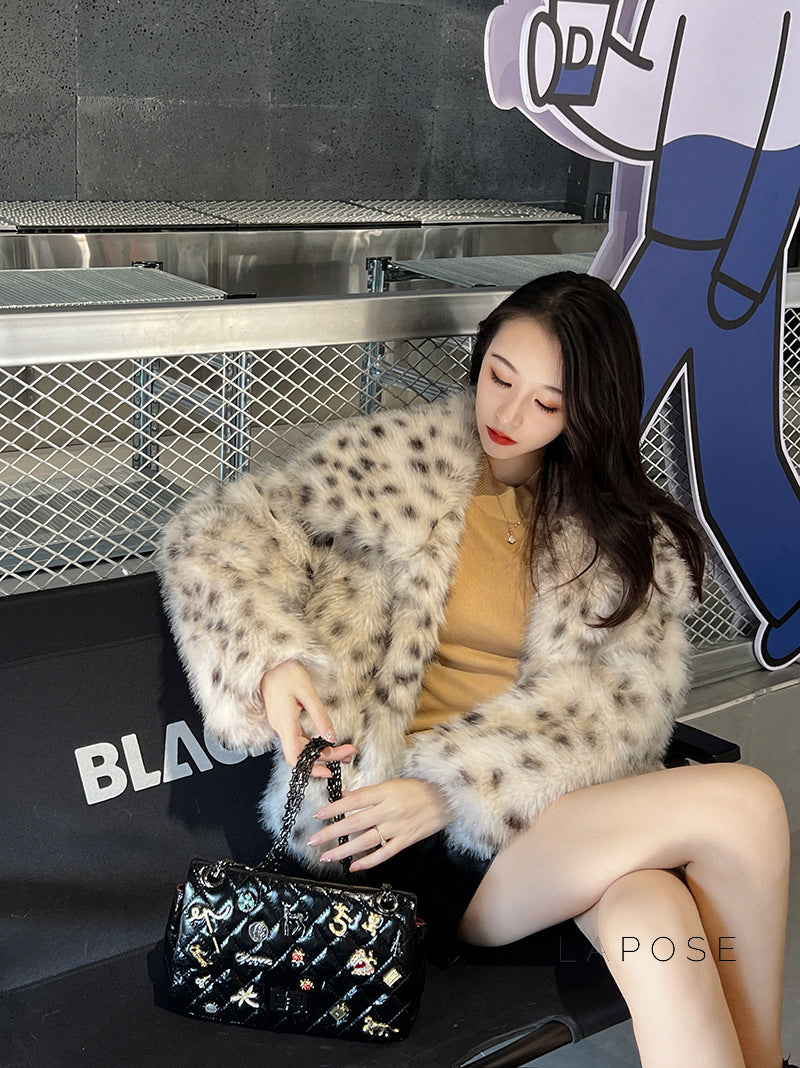 Zuria Leopard Print Cropped Faux Fur Coat [U157P14C]