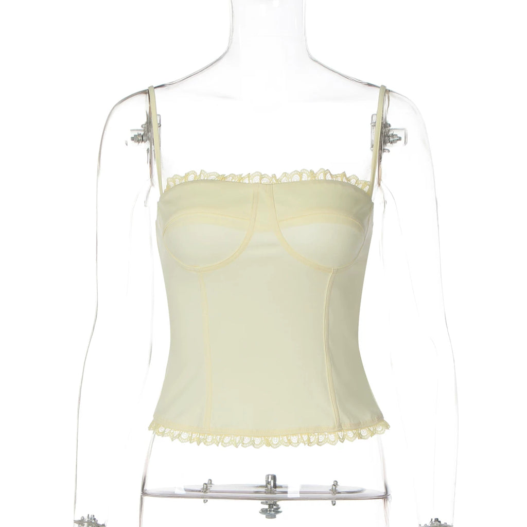 LaPose - Zyah Lace Trim Corset Camisole - Pale Yellow Color