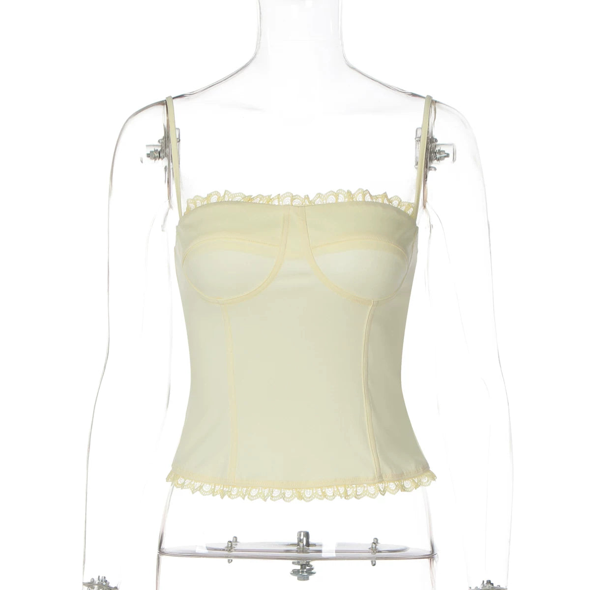 LaPose - Zyah Lace Trim Corset Camisole - Pale Yellow Color