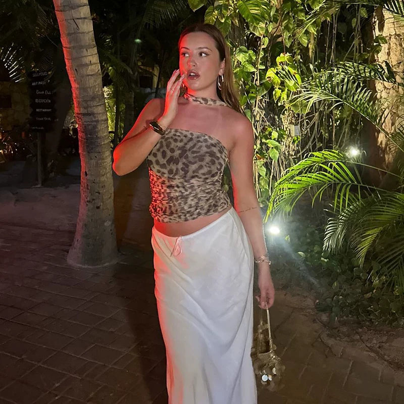 Melany Ruched Leopard Tube Top