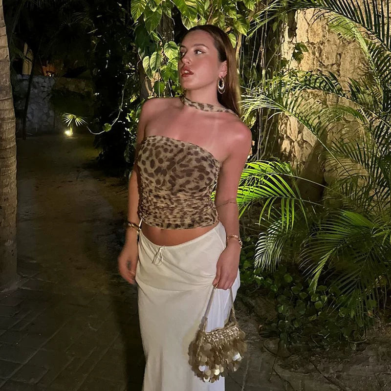 Melany Ruched Leopard Tube Top